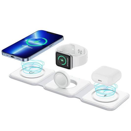 3 in 1 Magnetic Foldable MagSafe Wireless Charger for iPhone 16 to 12 Series - Hushay